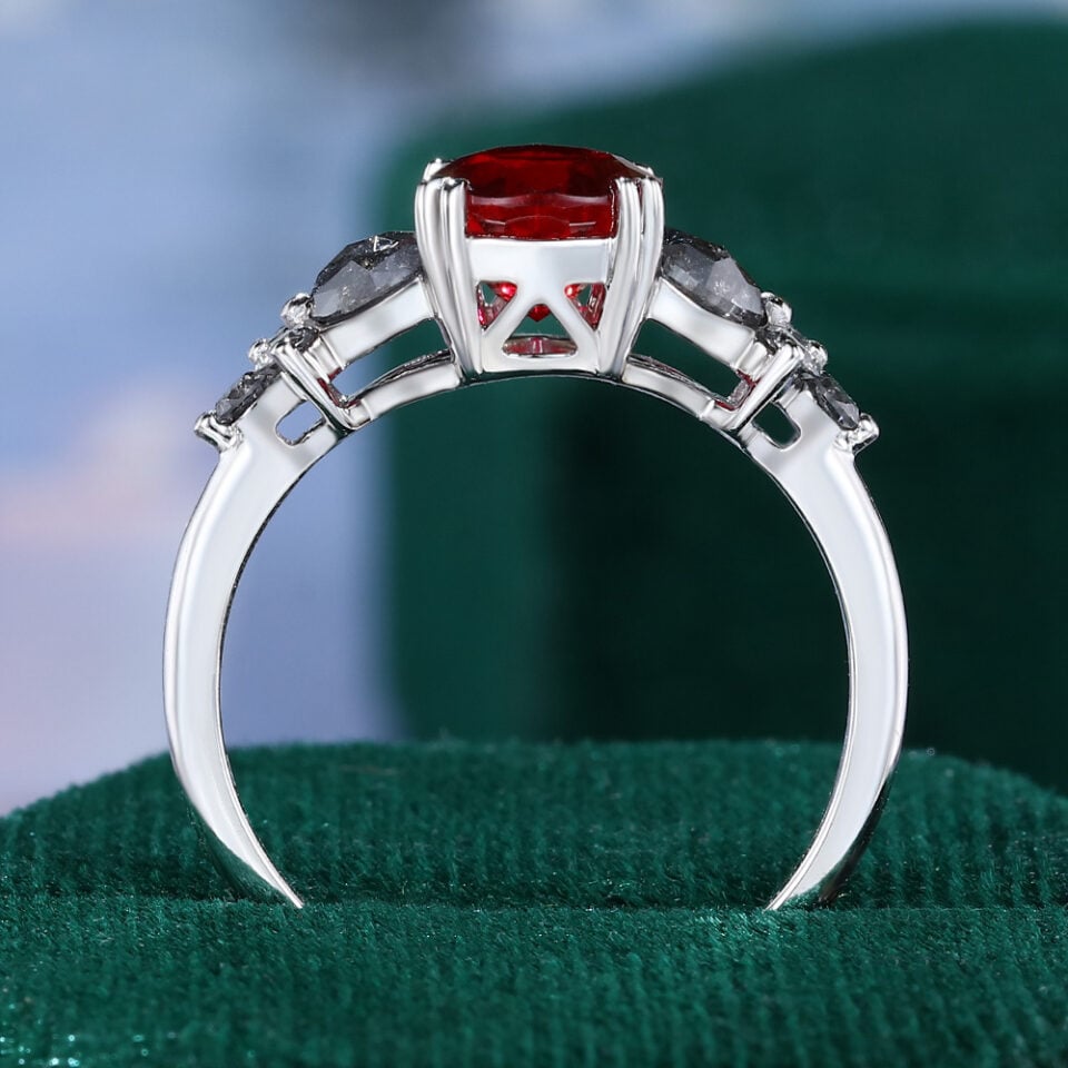 Pear Cut Ruby Engagement Ring With S&P Diamond Blossom (4)