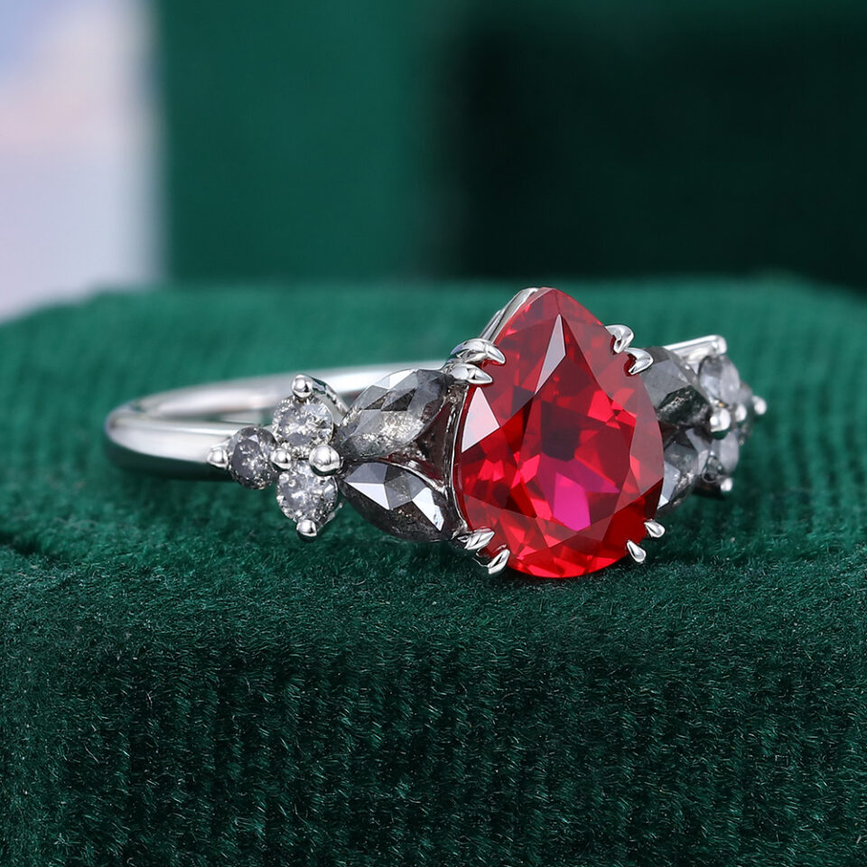 Pear Cut Ruby Engagement Ring With S&P Diamond Blossom (7)