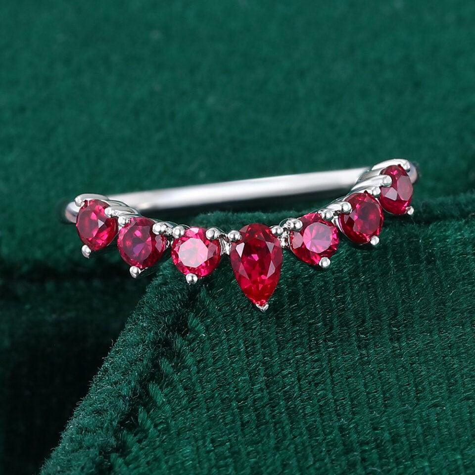 Pear & Round Cut Ruby Curved Wedding Band Stacking Ring (1)
