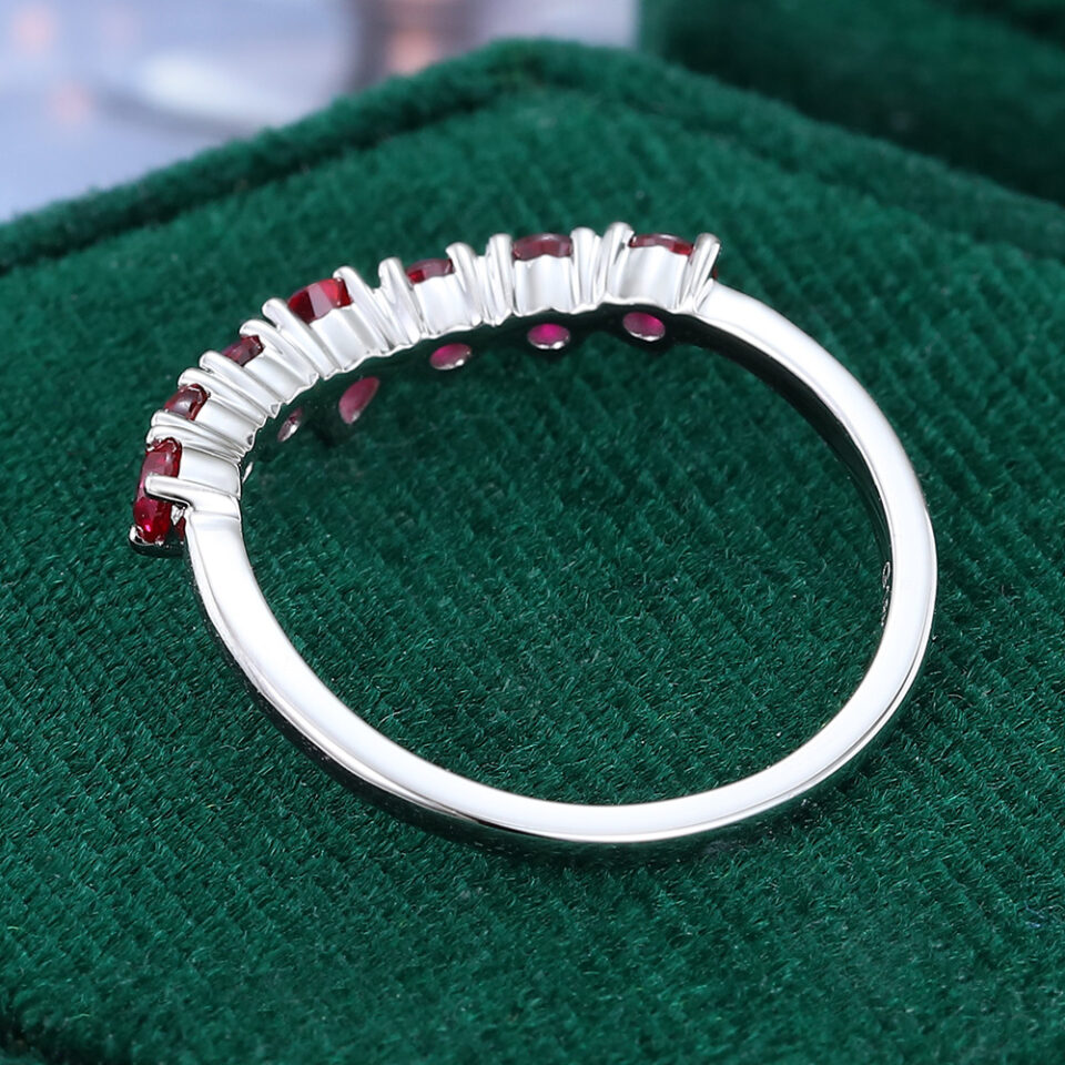 Pear & Round Cut Ruby Curved Wedding Band Stacking Ring (2)