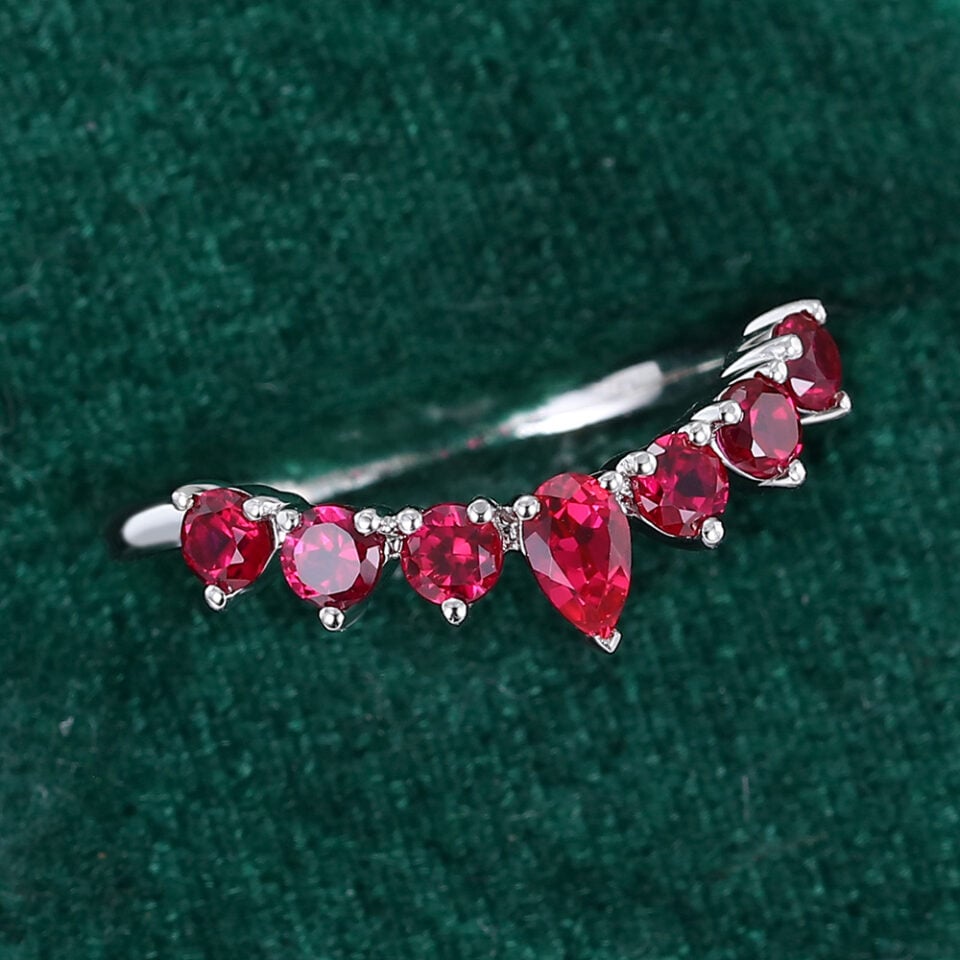 Pear & Round Cut Ruby Curved Wedding Band Stacking Ring (4)