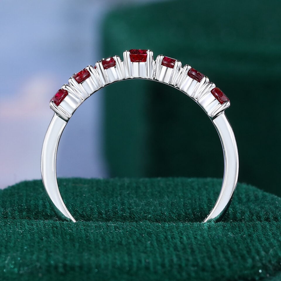 Pear & Round Cut Ruby Curved Wedding Band Stacking Ring (5)