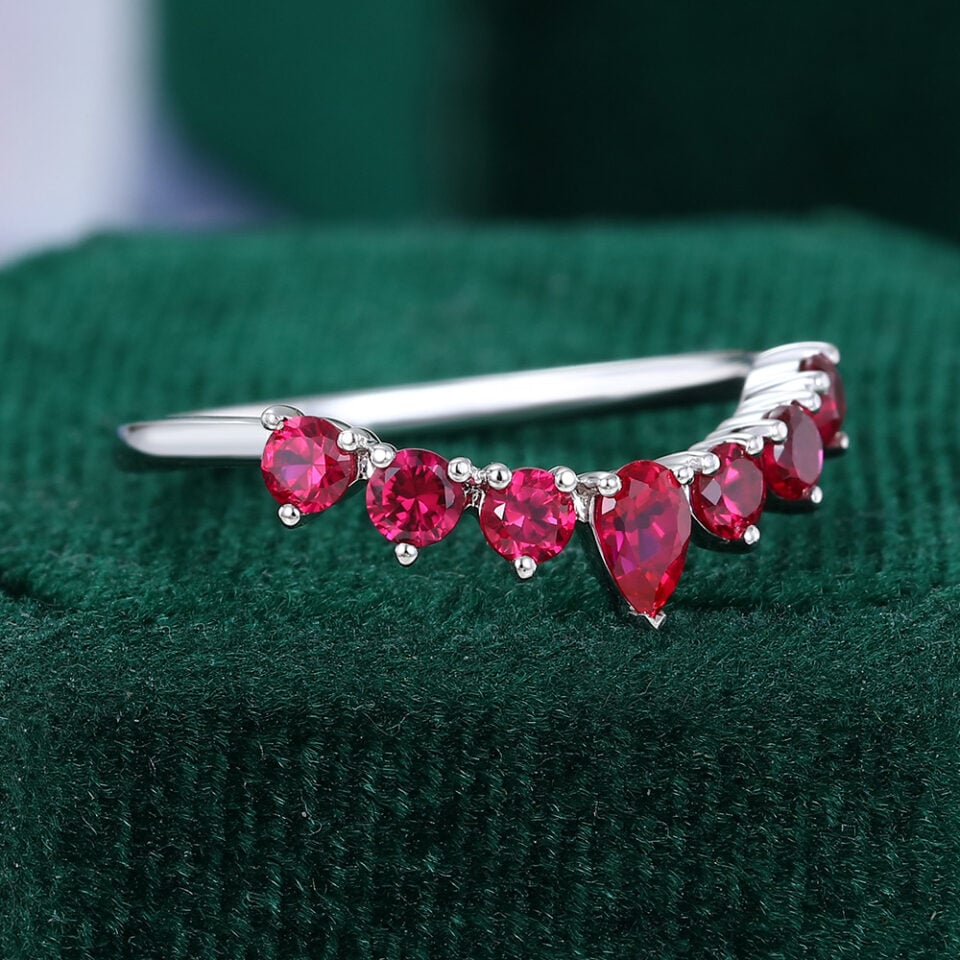 Pear & Round Cut Ruby Curved Wedding Band Stacking Ring (7)