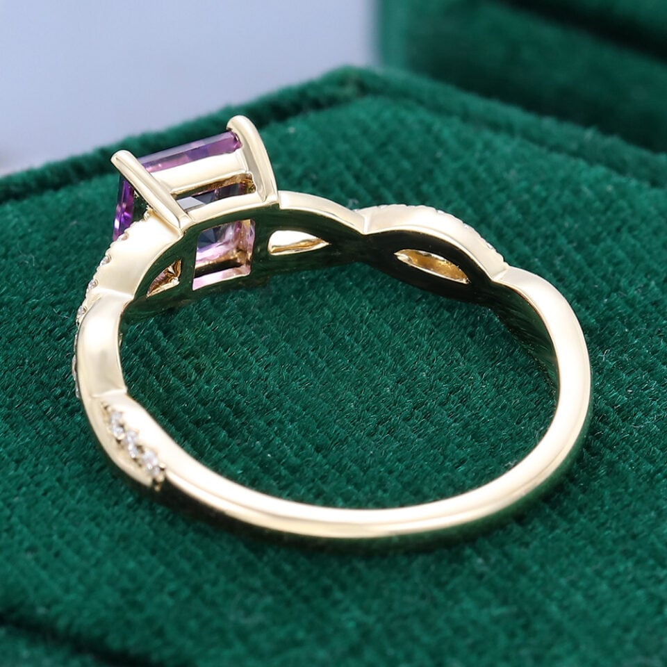 Princess Cut Amethyst Engagement Ring Crossover Shank Promise Ring (4)