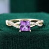 Princess Cut Amethyst Engagement Ring Crossover Shank Promise Ring (6)