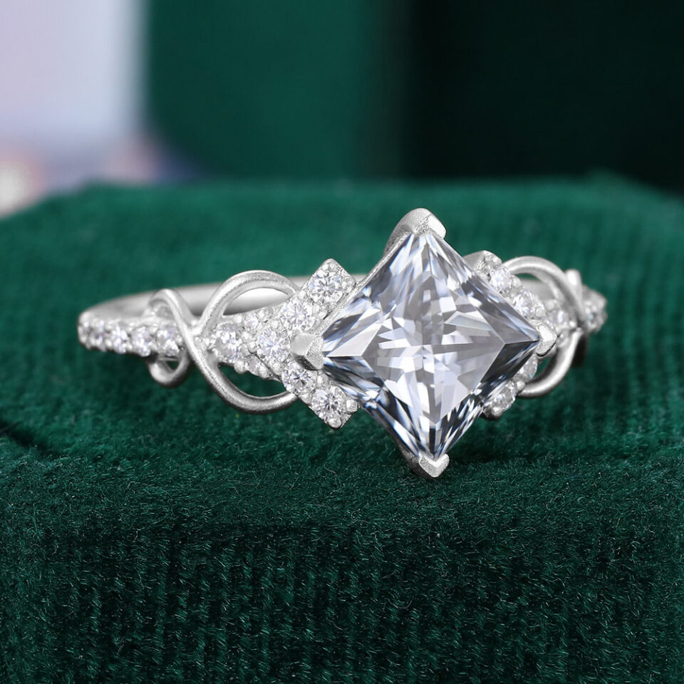 Princess Cut Gray Moissanite Engagement Ring In Matte Finish (2)