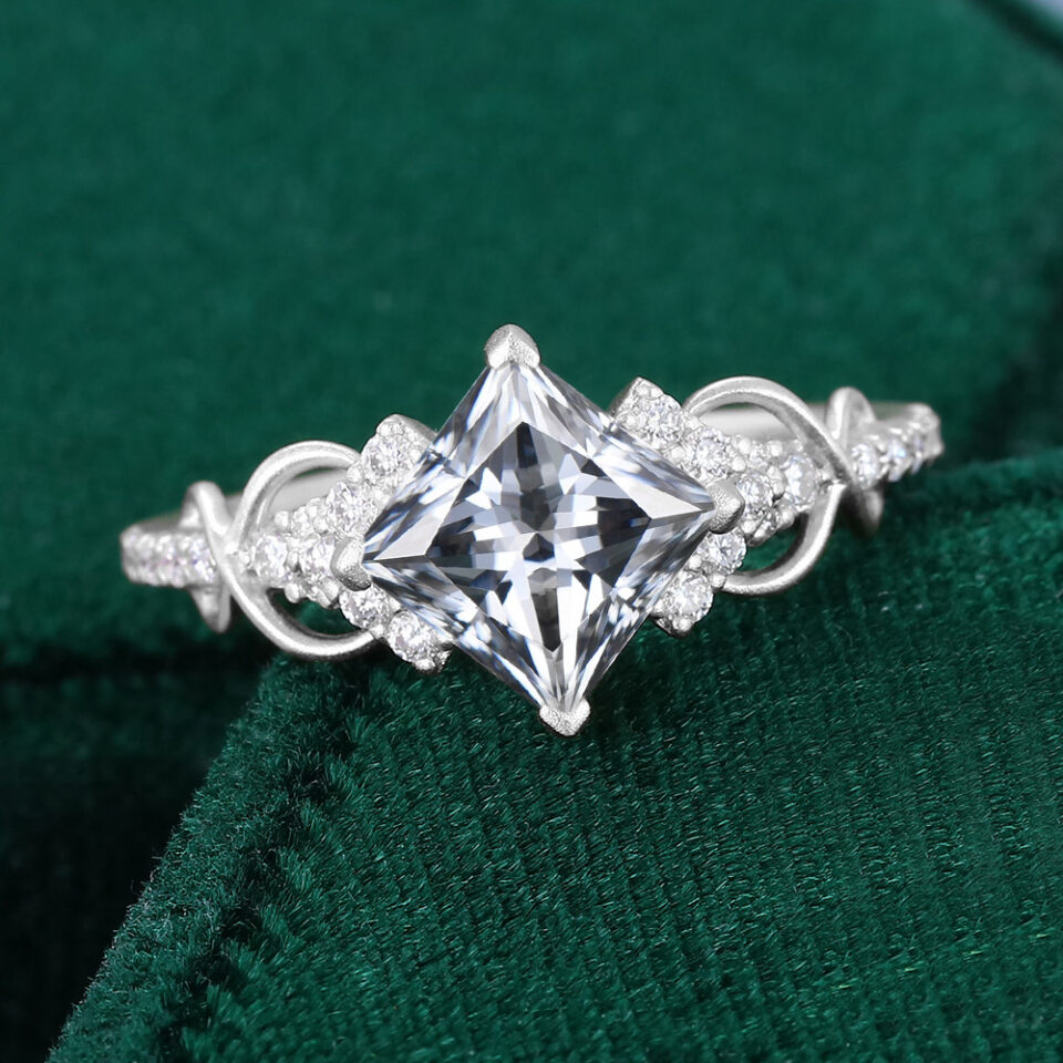 Princess Cut Gray Moissanite Engagement Ring In Matte Finish (4)