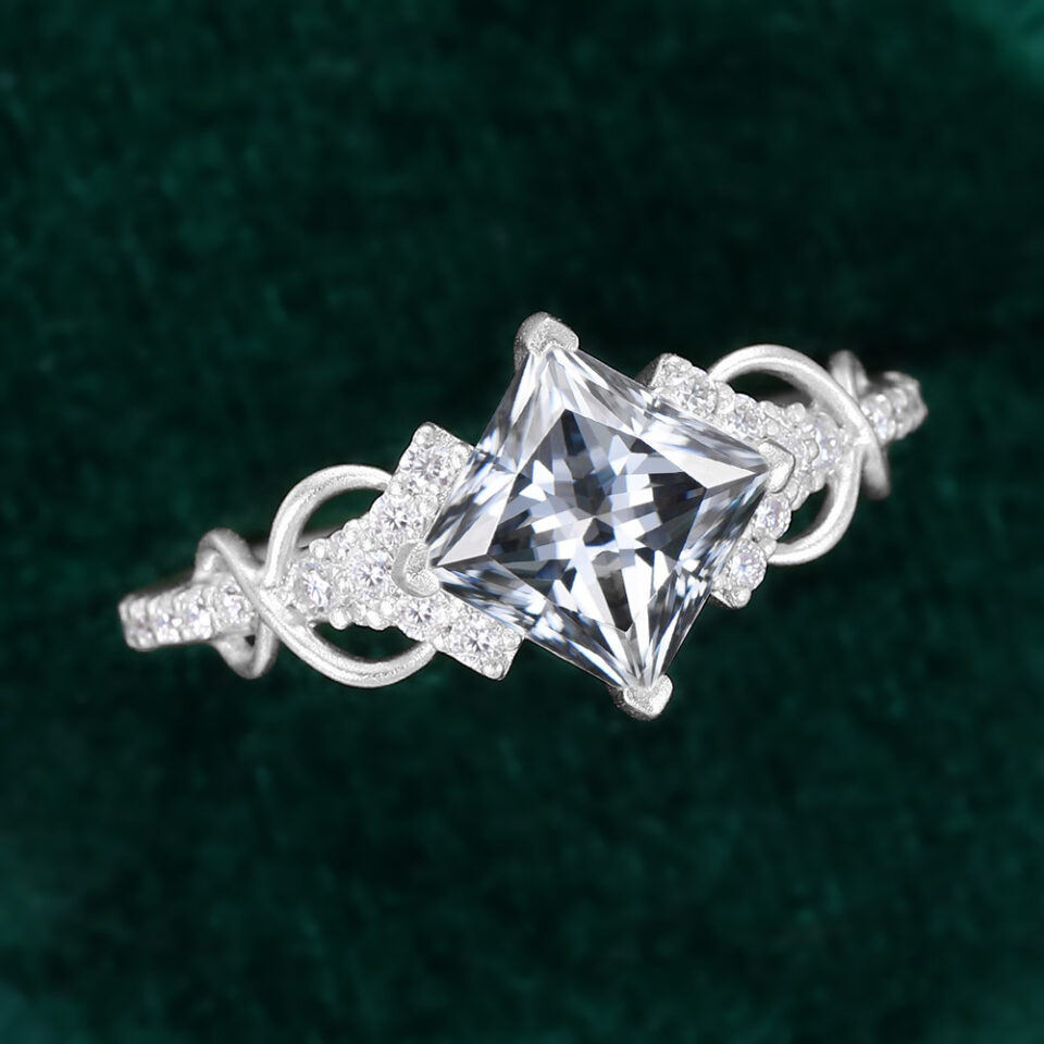 Princess Cut Gray Moissanite Engagement Ring In Matte Finish (7)