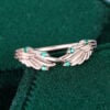 Round Cut Emerald Curved Wedding Band Angel Wings Stacking Ring (6)