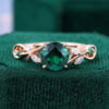 Round Cut Emerald Engagement Ring Nature Inspired Leaf Ring (4)