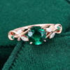 Round Cut Emerald Engagement Ring Nature Inspired Leaf Ring (6)