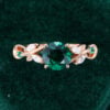 Round Cut Emerald Engagement Ring Nature Inspired Leaf Ring (8)