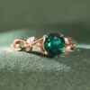 Round Cut Filigree Emerald Engagement Ring Nature Inspired Ring (1)