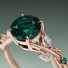 Round Cut Filigree Emerald Engagement Ring Nature Inspired Ring (2)