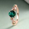 Round Cut Filigree Emerald Engagement Ring Nature Inspired Ring (3)