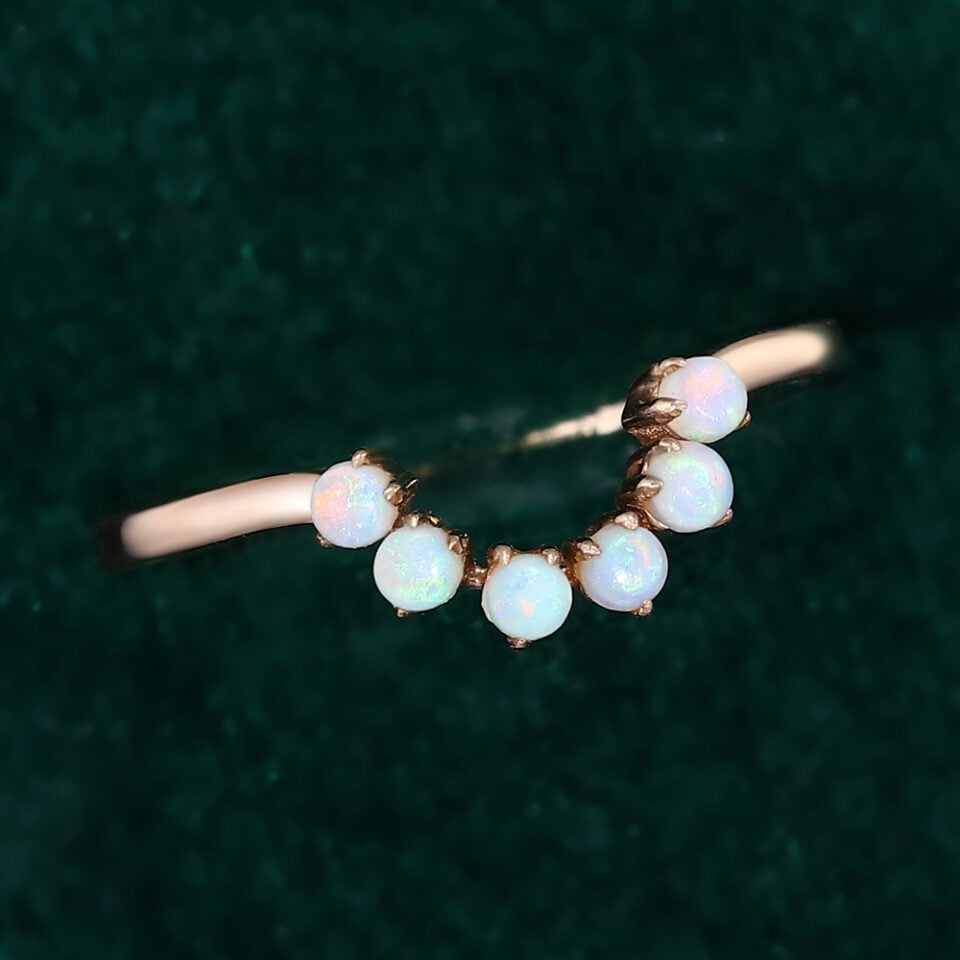 Round Cut Natural Opal Curved Wedding Band Stacking Anniversary Ring (2)