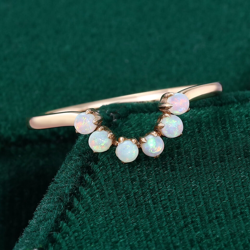 Round Cut Natural Opal Curved Wedding Band Stacking Anniversary Ring (5)