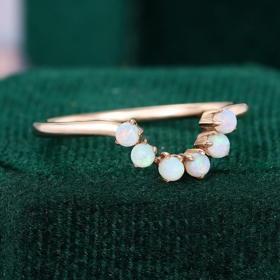 Round Cut Natural Opal Curved Wedding Band Stacking Anniversary Ring (7)