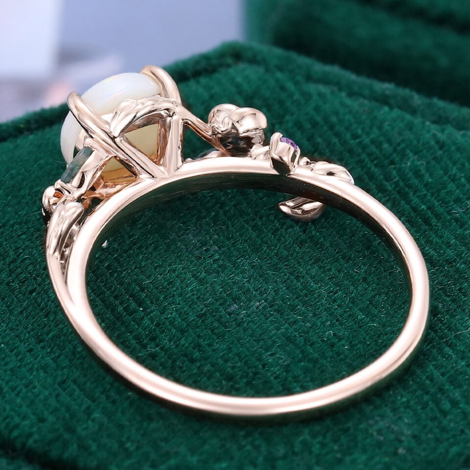 Round Cut Natural Opal Engagement Ring Floral Inspired Promise Ring (2)
