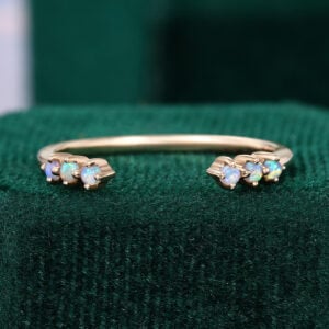 Round Cut Natural Opal Wedding Band Open Stacking Ring