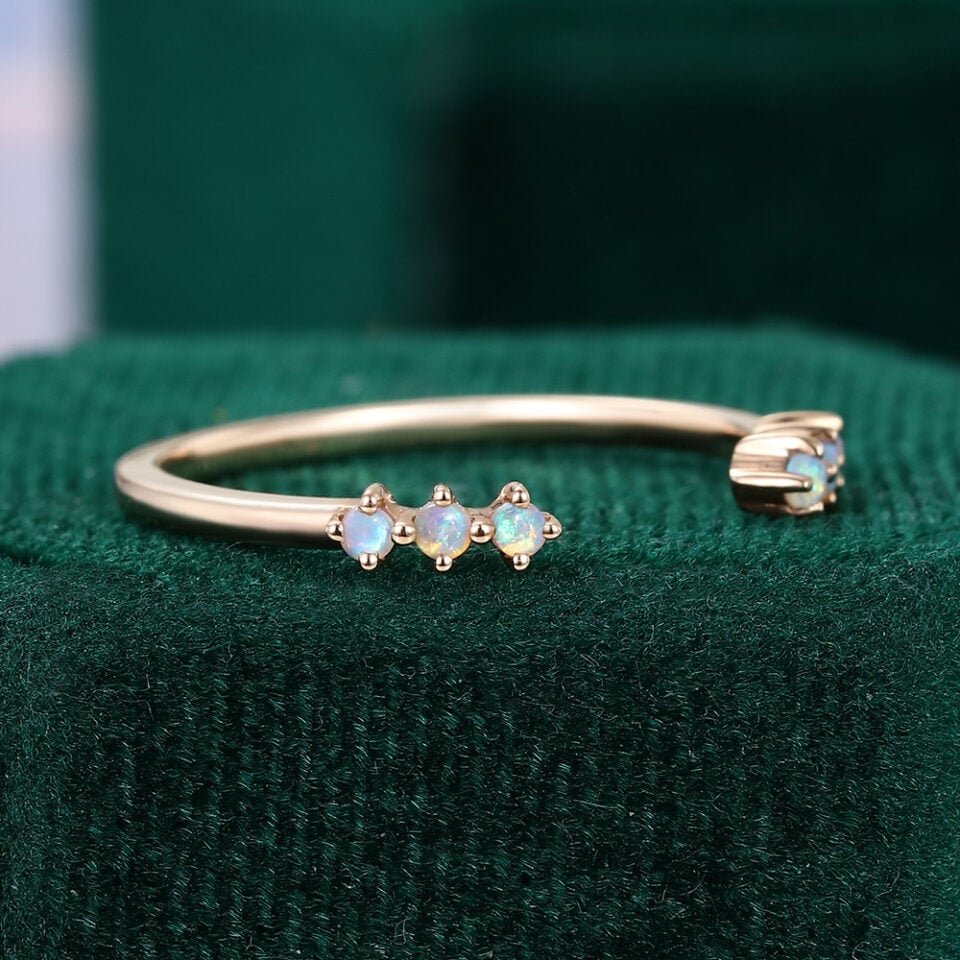 Round Cut Natural Opal Wedding Band Open Stacking Ring (2)