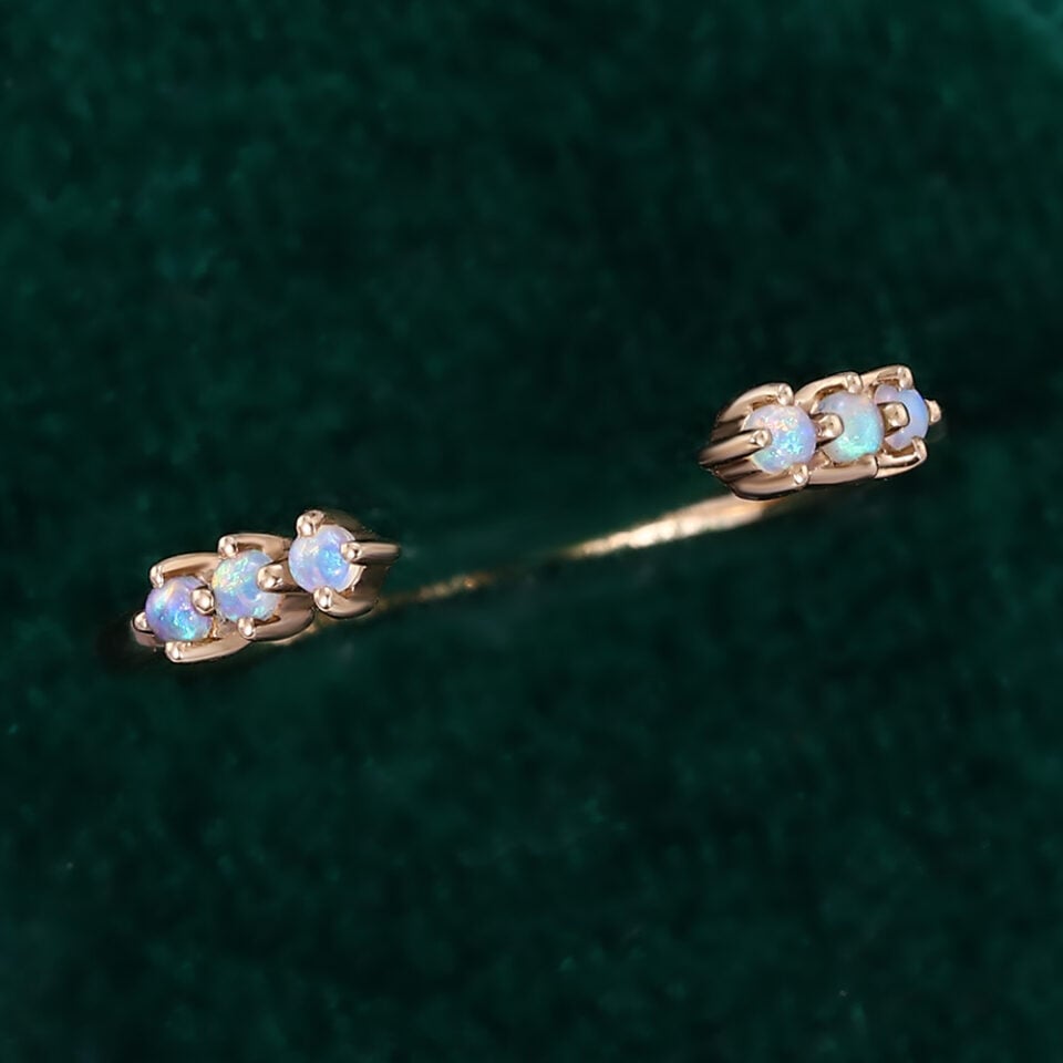 Round Cut Natural Opal Wedding Band Open Stacking Ring (3)