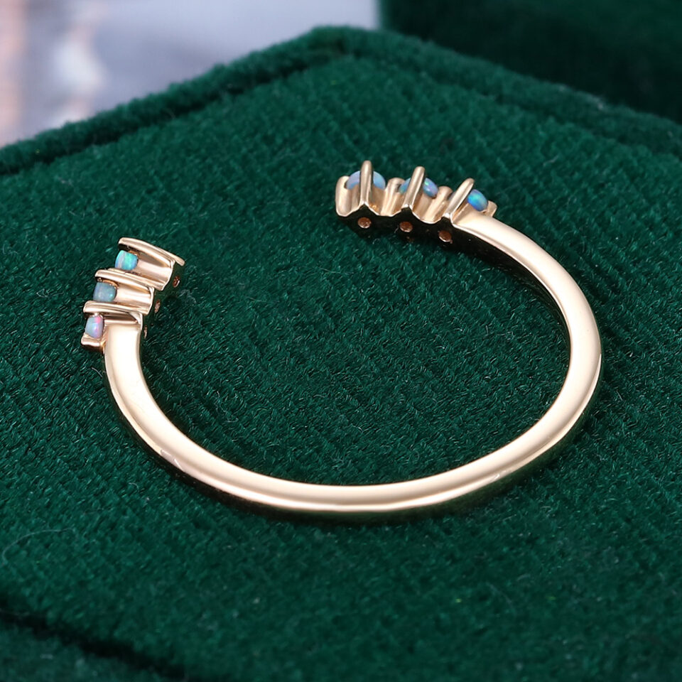 Round Cut Natural Opal Wedding Band Open Stacking Ring (4)
