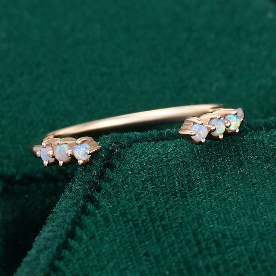 Round Cut Natural Opal Wedding Band Open Stacking Ring (6)