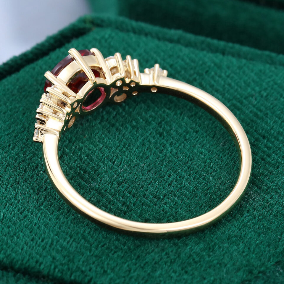 Round Cut Ruby Engagement Ring With Moissanite Cluster Accents (5)