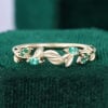 Round & Marquise Cut Emerald Wedding Band Leaf Inspired Stacking Ring (1)