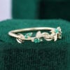 Round & Marquise Cut Emerald Wedding Band Leaf Inspired Stacking Ring (2)