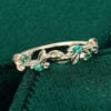 Round & Marquise Cut Emerald Wedding Band Leaf Inspired Stacking Ring (3)
