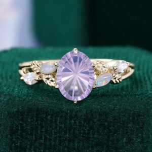 Sunburst Cut Oval Lavender Amethyst Nature Inspired Engagement Ring