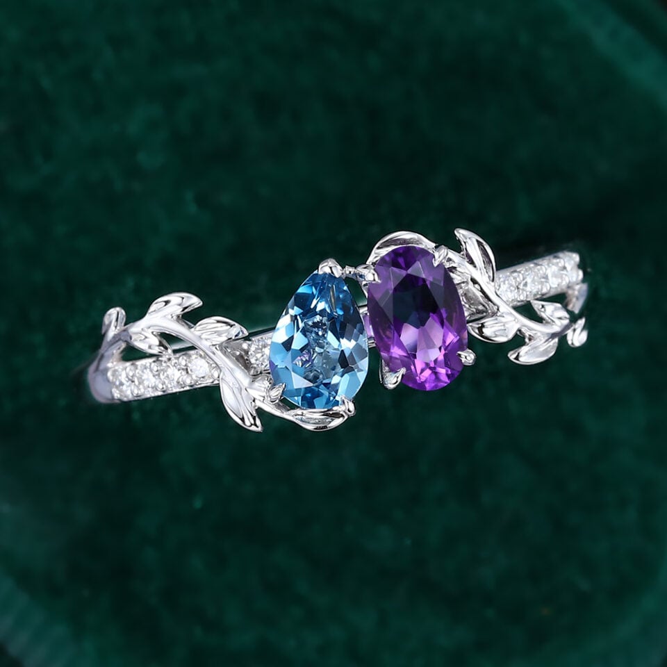 Topaz & Amethyst Two Stone Engagement Ring Nature Inspired Toi et Moi Ring(2)