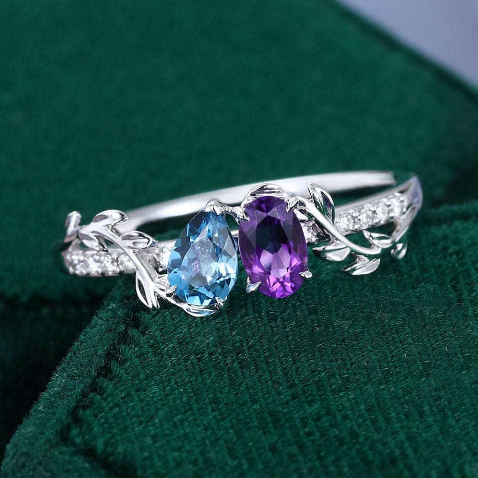 Topaz & Amethyst Two Stone Engagement Ring Nature Inspired Toi et Moi Ring(7)
