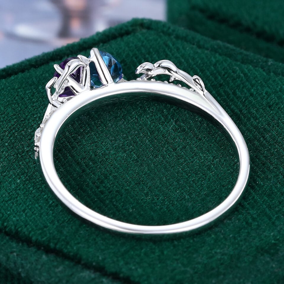 Topaz & Amethyst Two Stone Engagement Ring Nature Inspired Toi et Moi Ring(8)