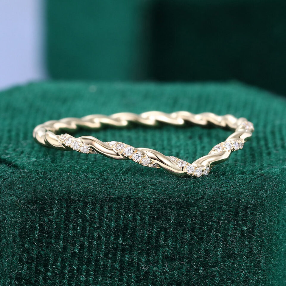 Twisted Design Diamond Curved Wedding Band For Women (3)