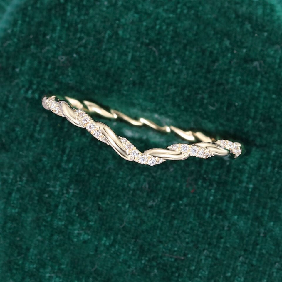 Twisted Design Diamond Curved Wedding Band For Women (6)