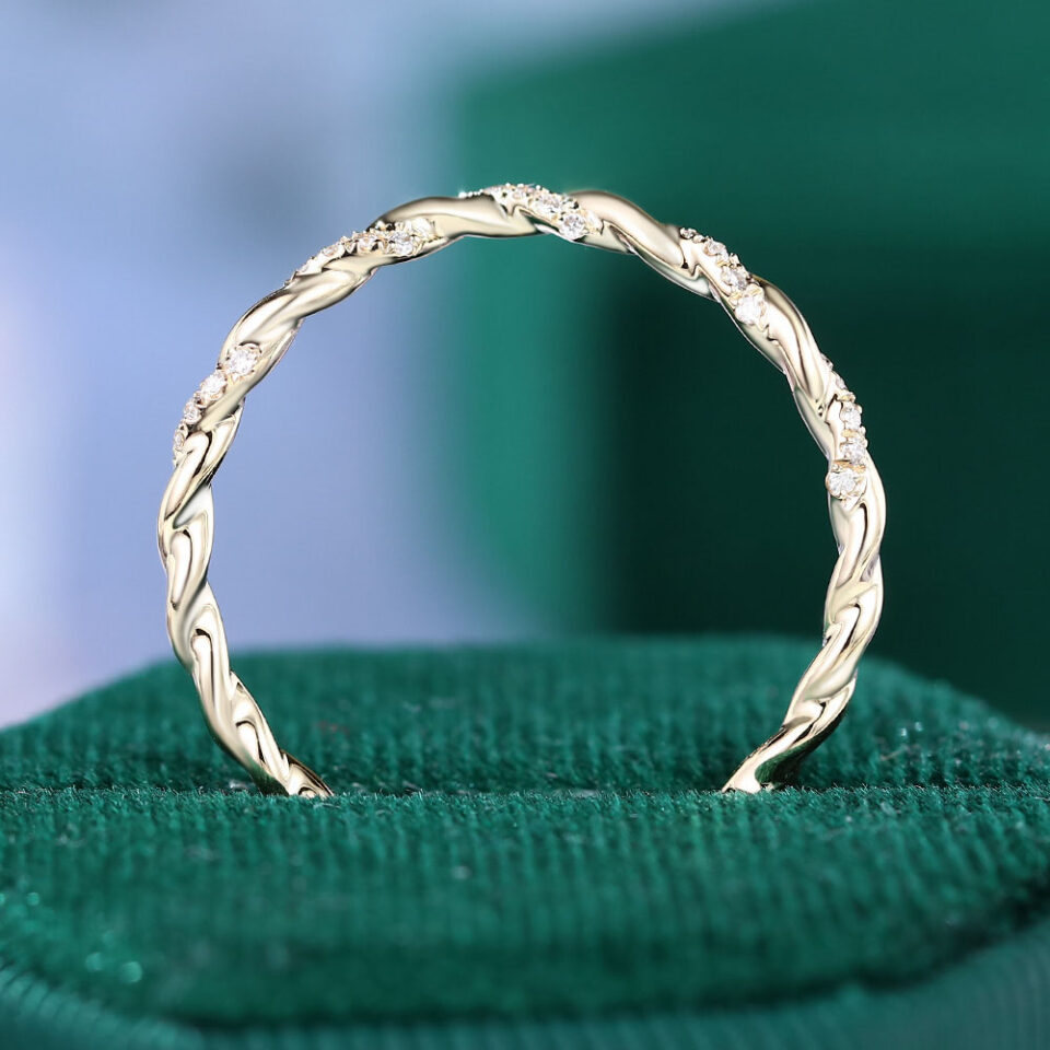 Twisted Design Diamond Curved Wedding Band For Women (7)