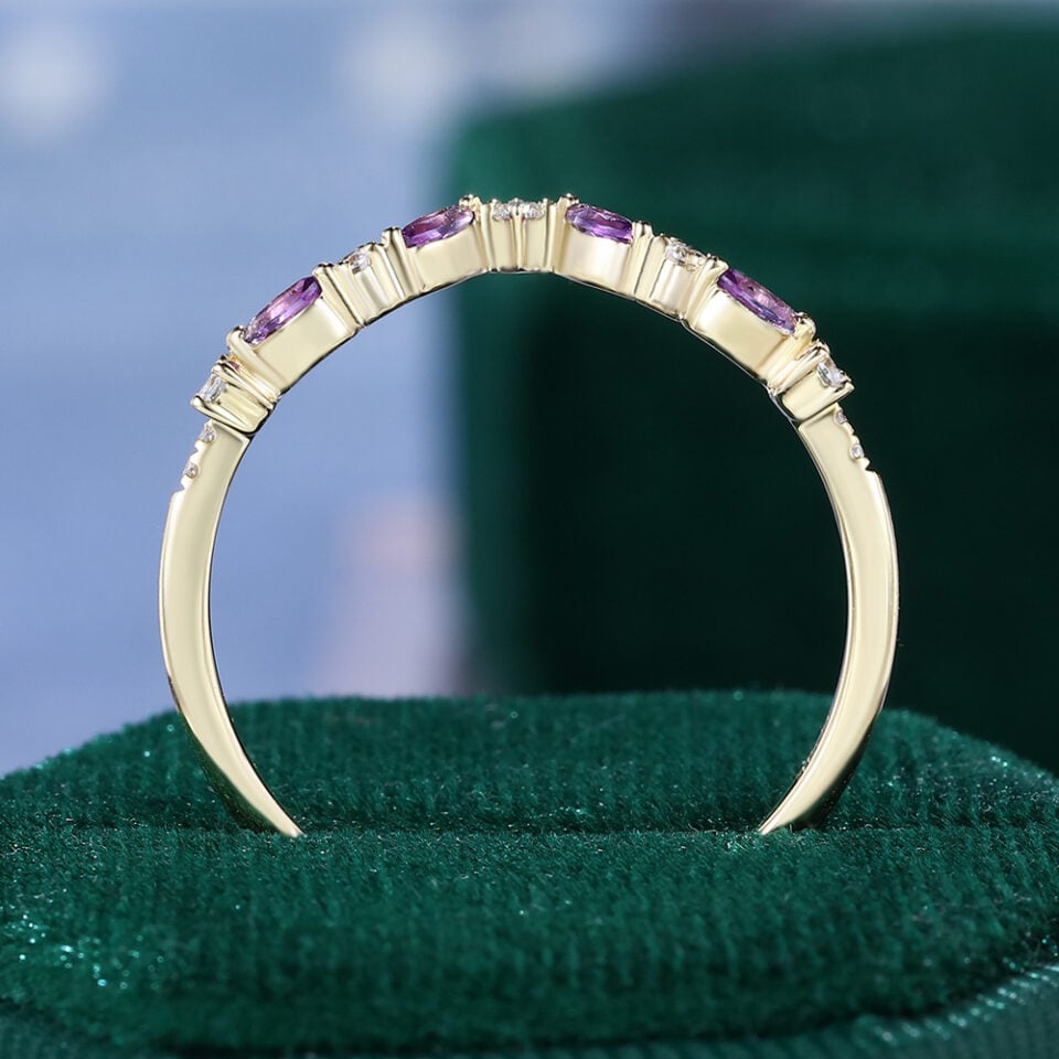 Vintage Amethyst Curved Wedding Band Stacking Anniversary Ring (1)