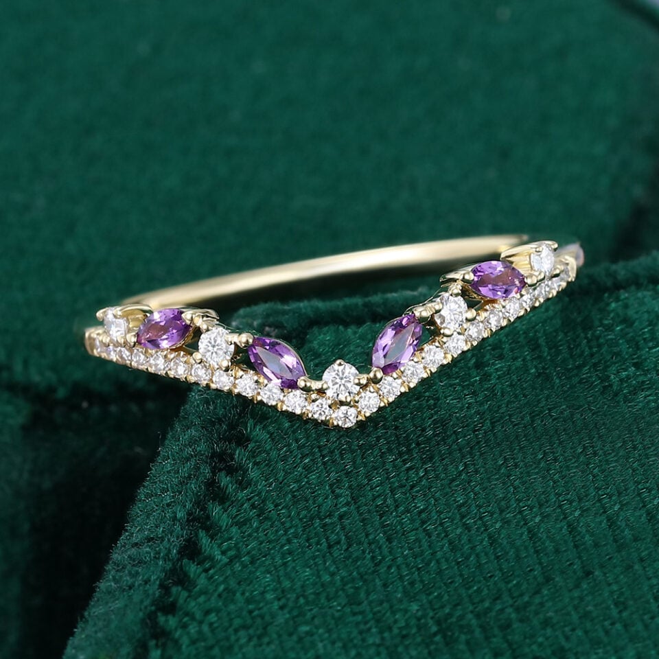 Vintage Amethyst Curved Wedding Band Stacking Anniversary Ring (3)