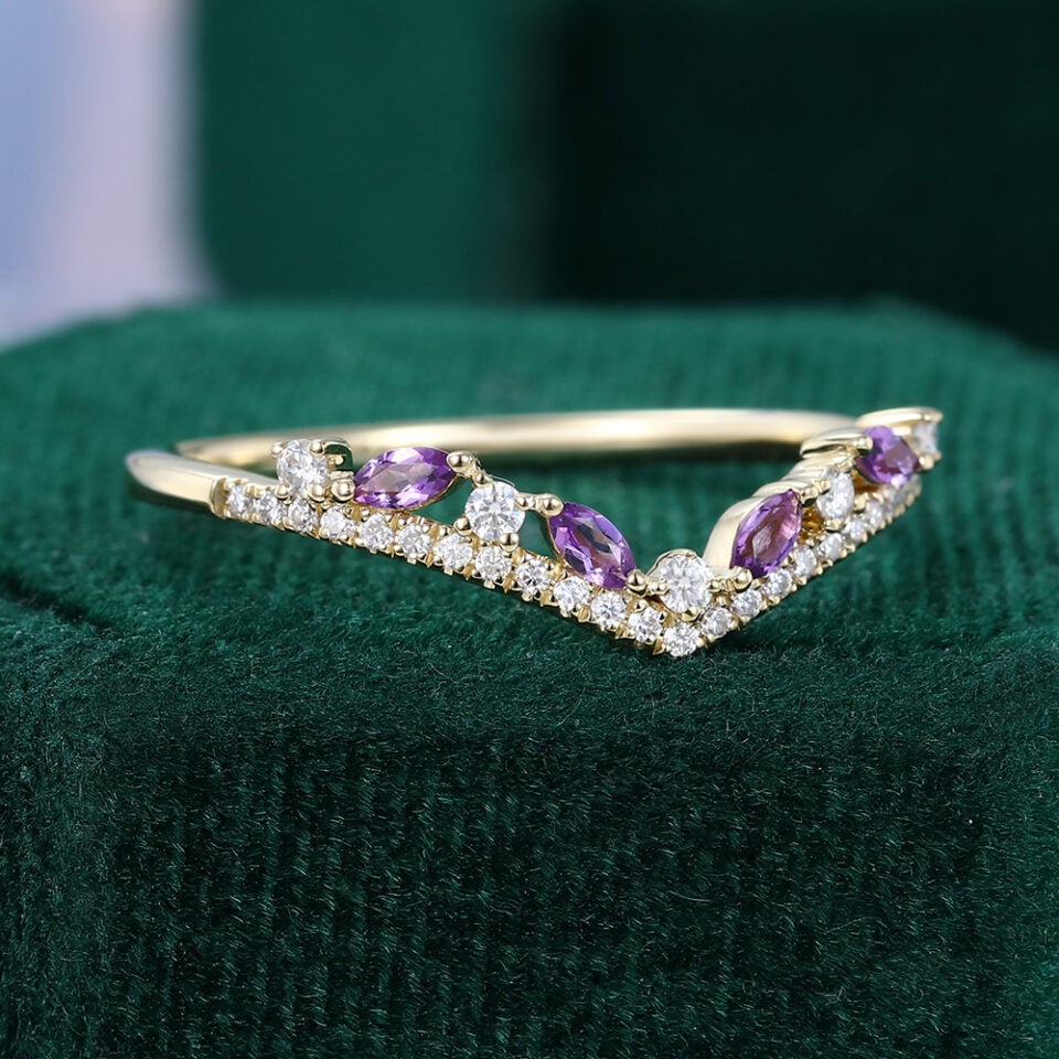Vintage Amethyst Curved Wedding Band Stacking Anniversary Ring (4)