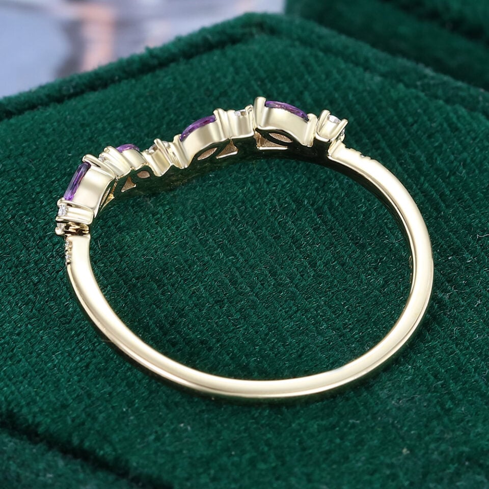 Vintage Amethyst Curved Wedding Band Stacking Anniversary Ring (6)