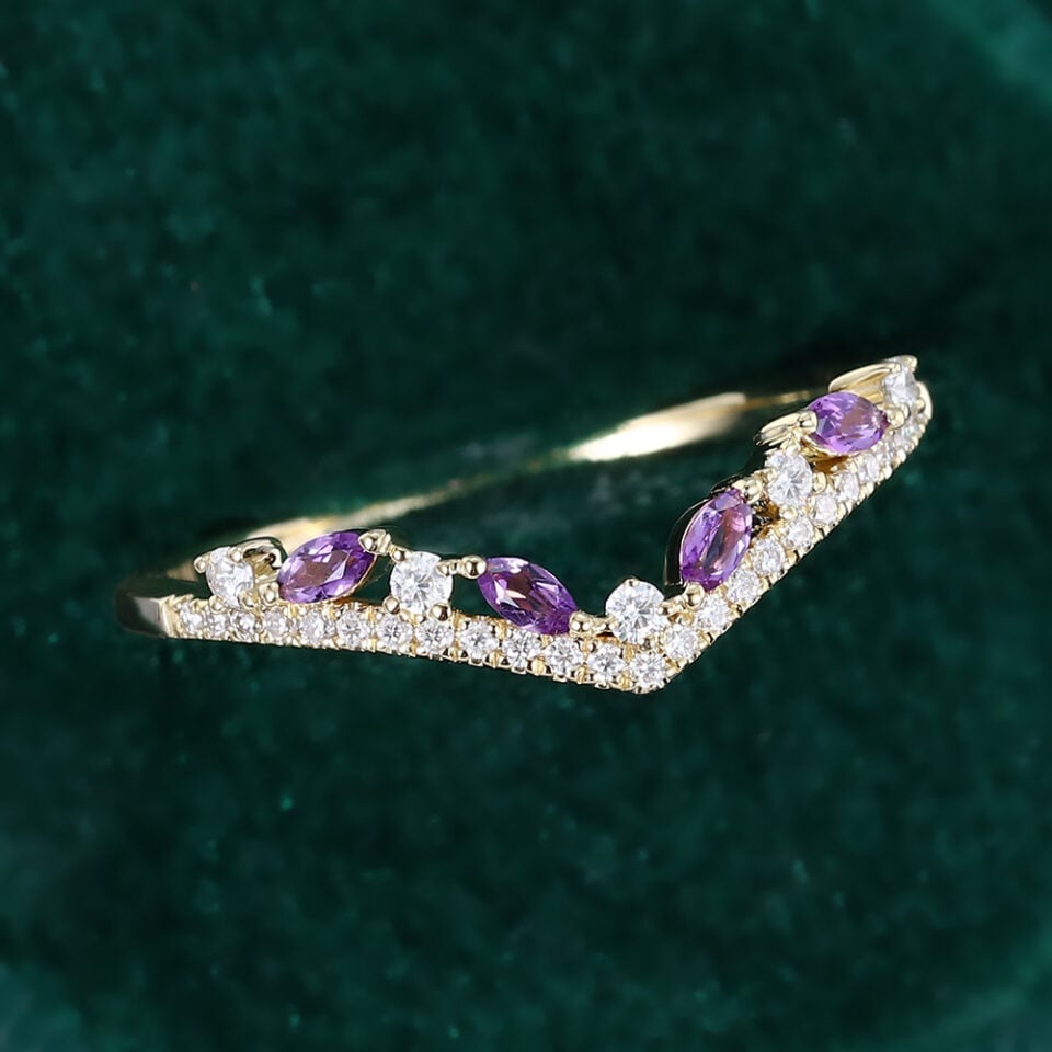 Vintage Amethyst Curved Wedding Band Stacking Anniversary Ring (7)