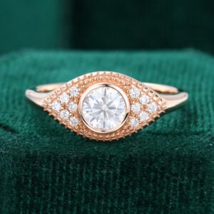 Vintage Round Cut Moissanite Engagement Ring Bezel Heirloom Ring