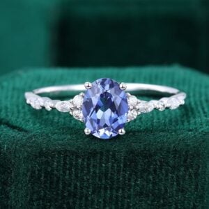 Lab Cornflower Oval Sapphire Ring