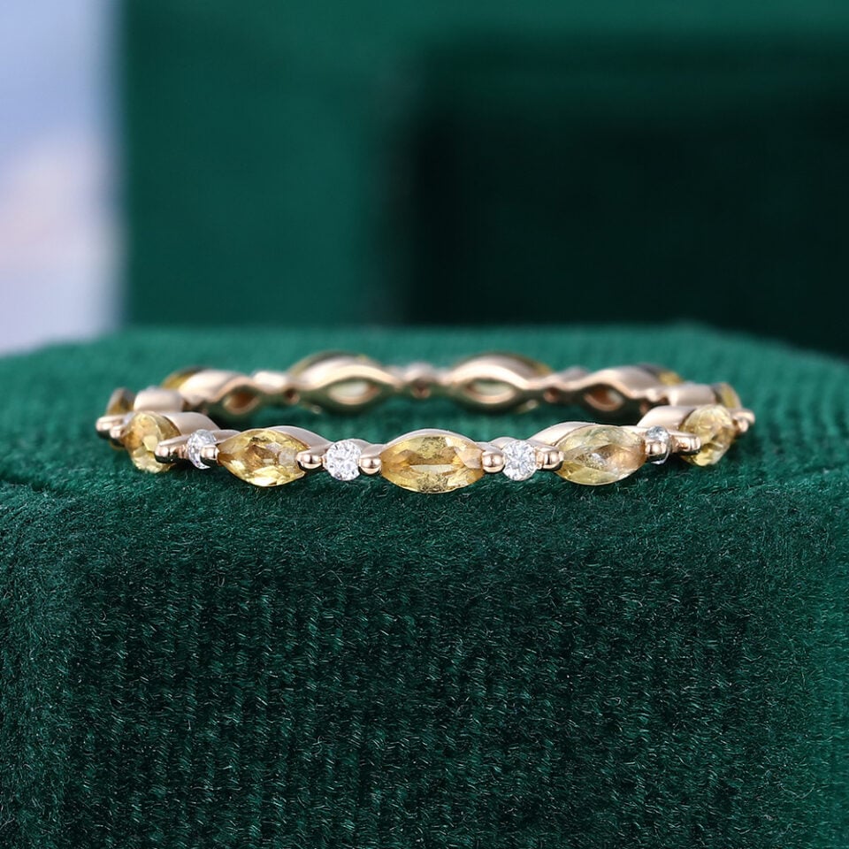 Alternating Citrine & Moissanite Wedding Band Eternity Stacking Ring
