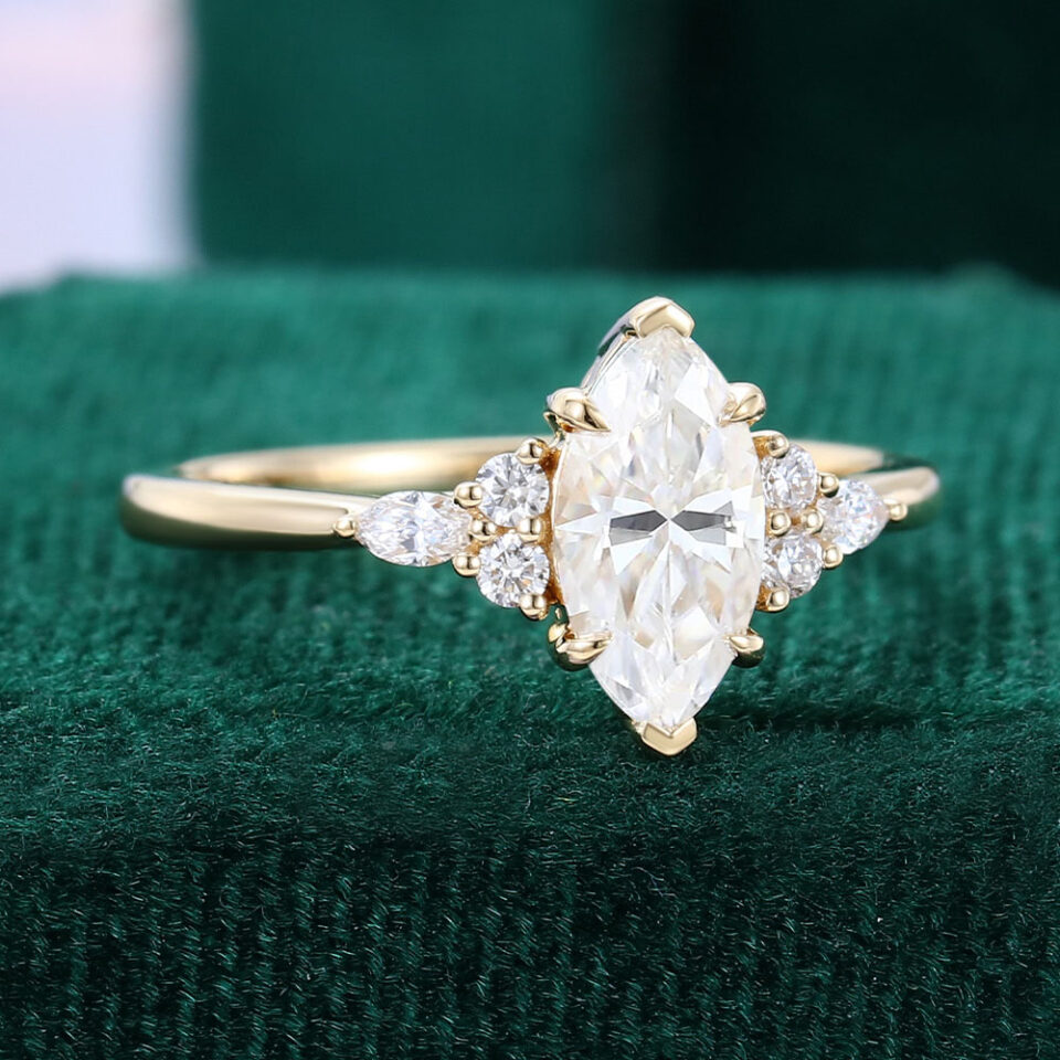 Classic Cluster 1CT Marquise Cut Moissanite Engagement Ring with Six Prong Setting (2)