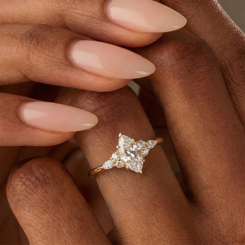 Classic Cluster 1CT Marquise Cut Moissanite Engagement Ring with Six Prong Setting