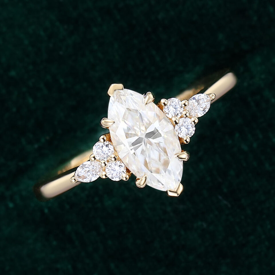 Classic Cluster 1CT Marquise Cut Moissanite Engagement Ring with Six Prong Setting (5)